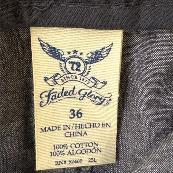 Faded Glory Mens Gray Chino Shorts Waist 36 - 100% Cotton Casual Vacation Wear - Picture 3 of 9